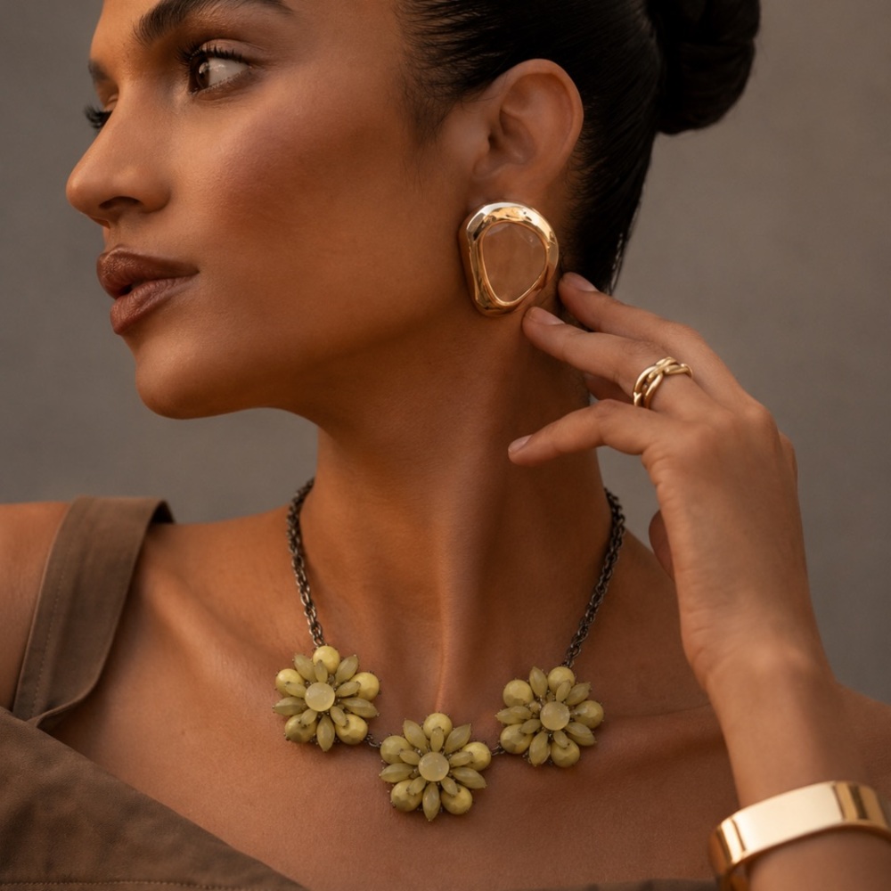 Yellow Floral Bib Statement Necklace